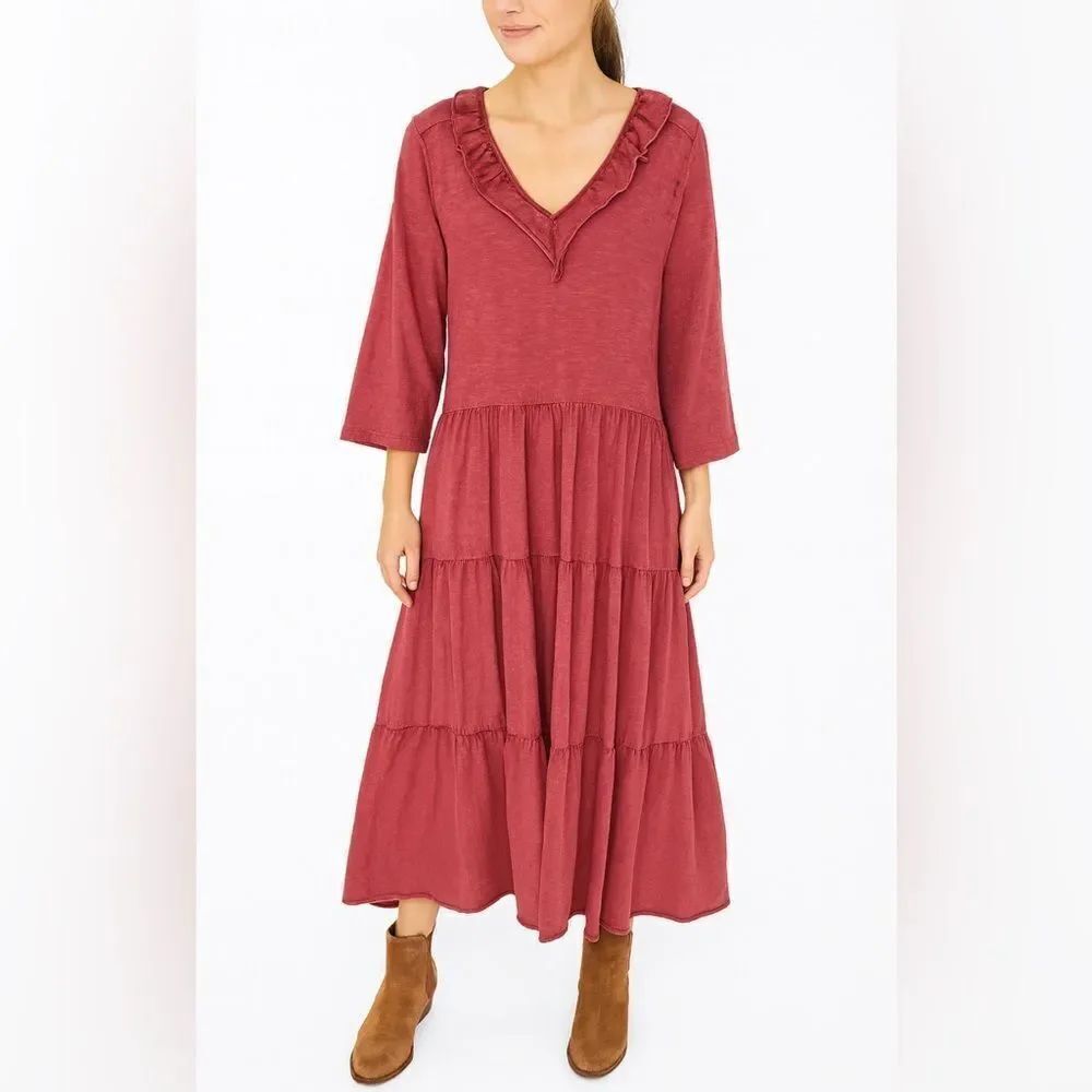 April Cornell Burgundy Long Sleeve Dress NWOT